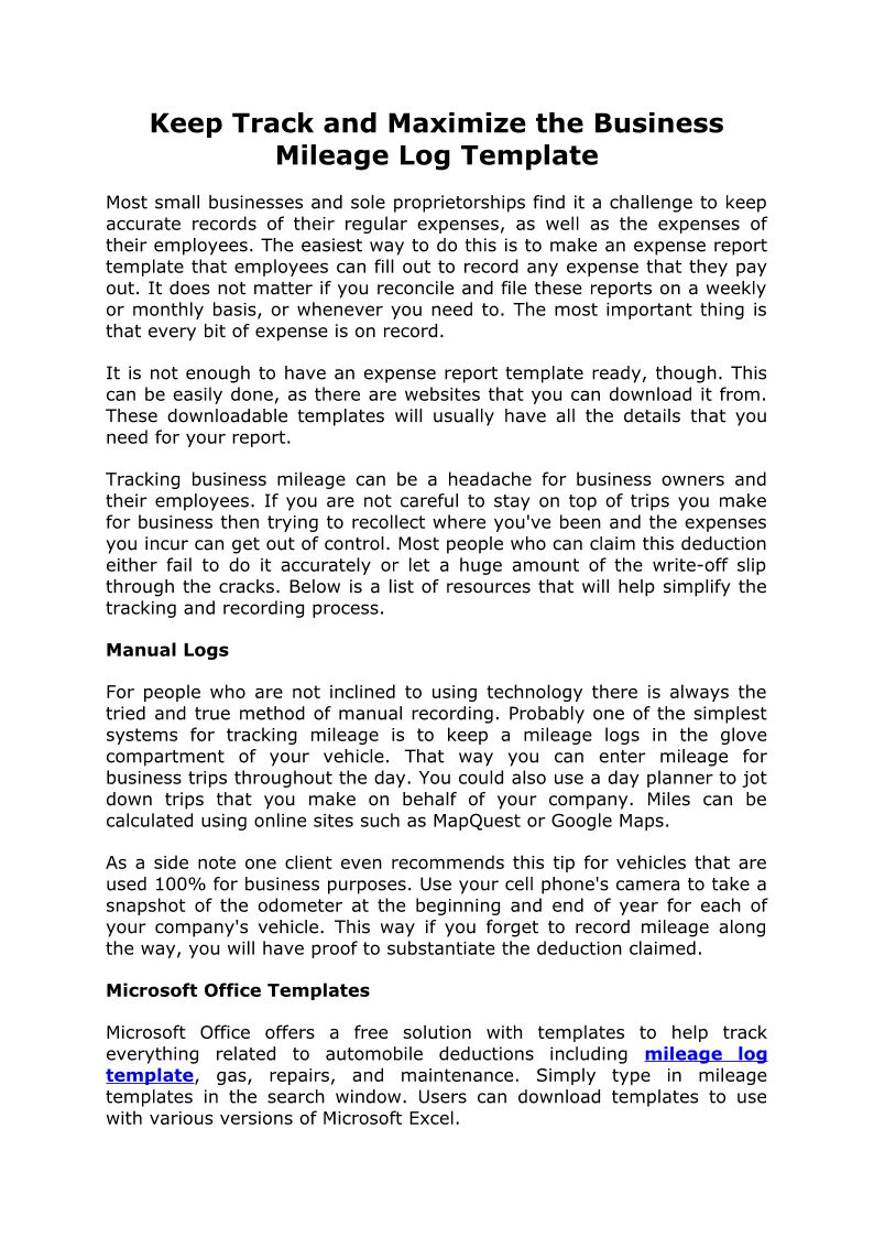 Keep Track And Maximize The Business Mileage Log Template