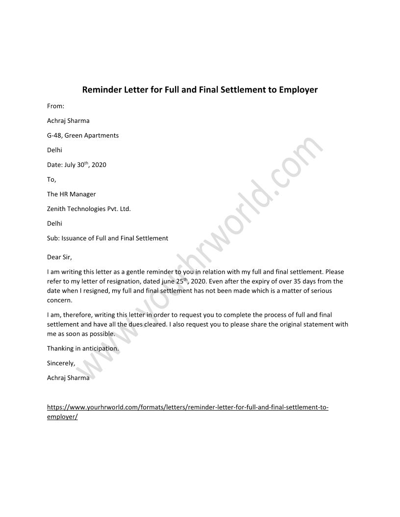 application letter for final settlement