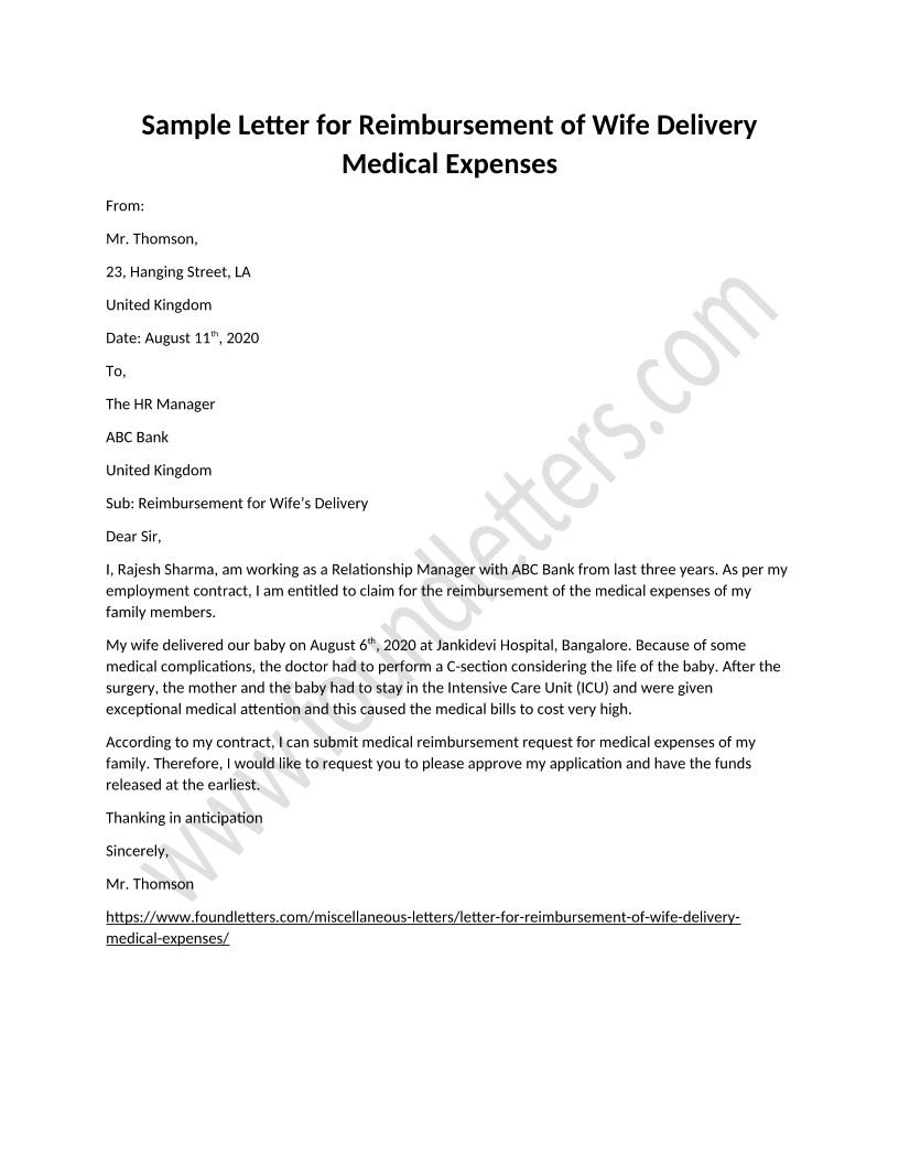 sample-letter-for-reimbursement-of-wife-delivery-medical-expenses