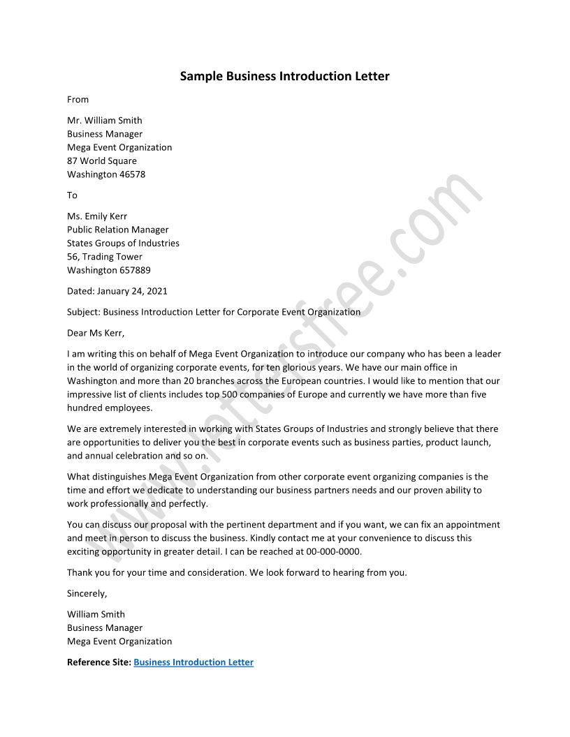 Sample Business Introduction Letter Example And Template