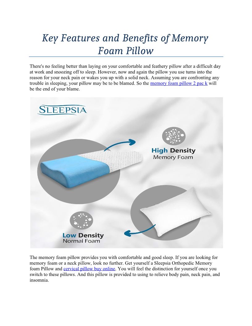 Key Features And Benefits Of Memory Foam Pillow