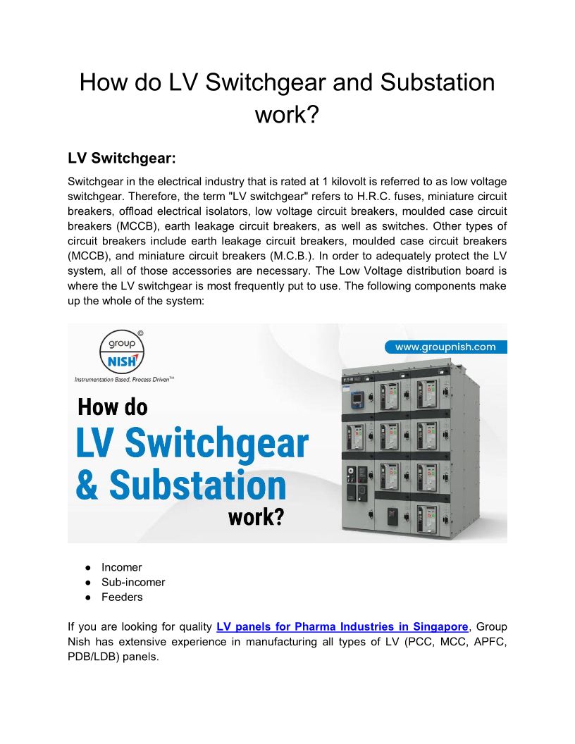 How do LV Switchgear and Substation work?, by group nish