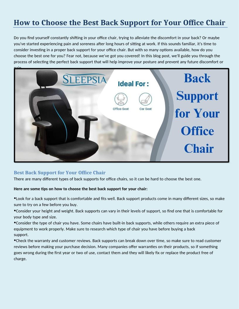 HOW TO CHOOSE THE BEST BACK SUPPORT FOR YOUR CHAIR 